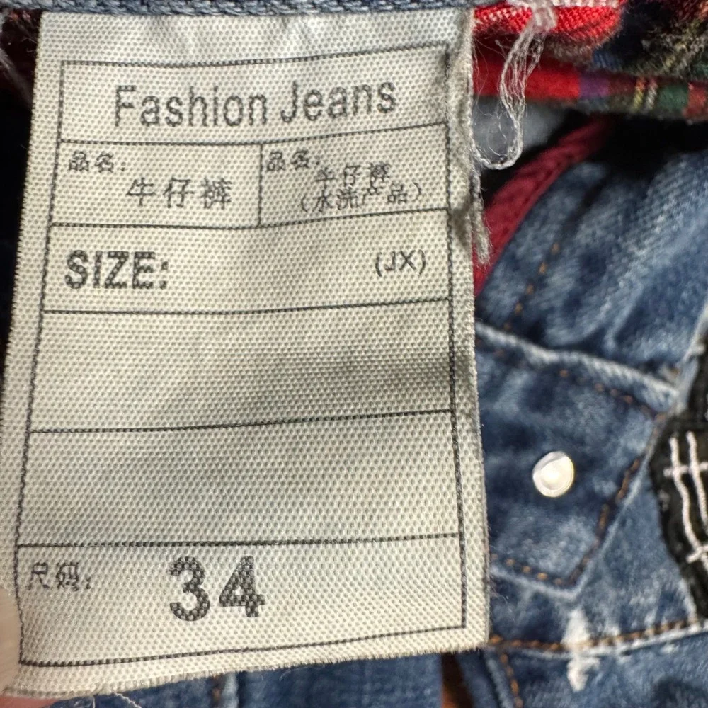 Mens Fashion Jeans Distressed Patches Air Force Panther‎ Eagle Blue Size 34